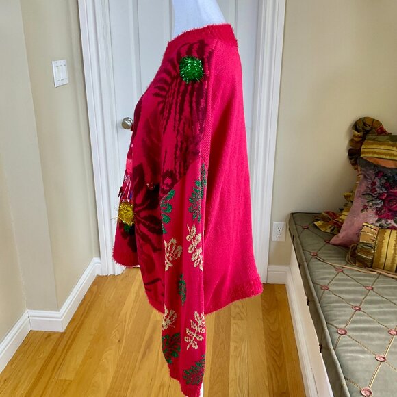 X Ugly Christmas Sweater Red Flamingos Parrots Bells (XL) - Picture 3 of 9